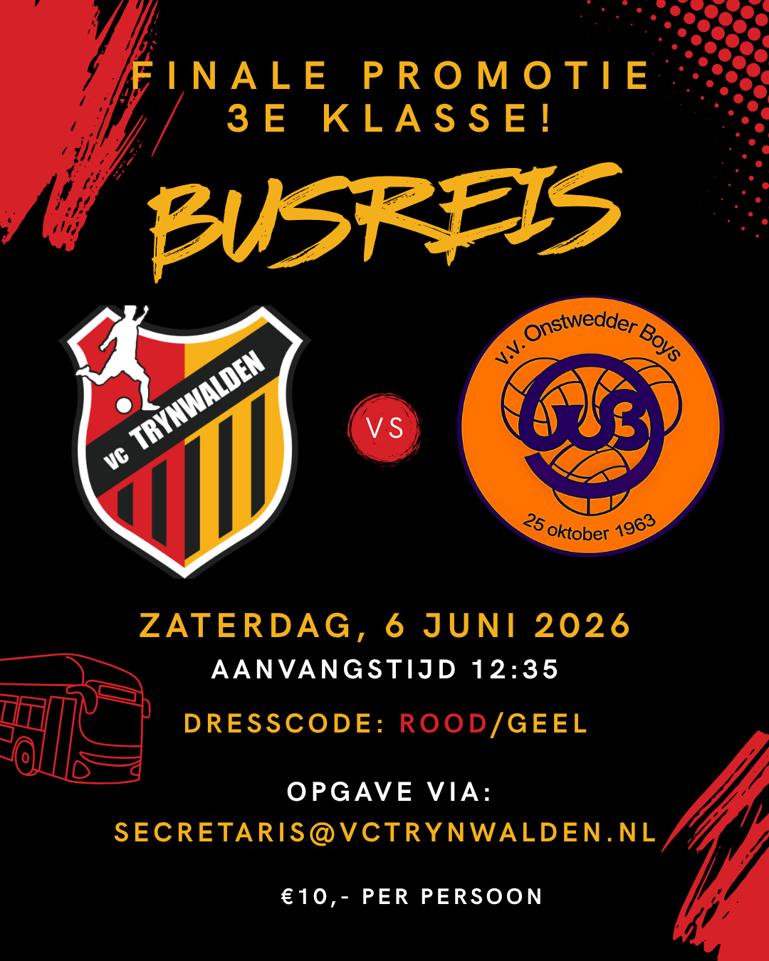 Finale nacompetitie VC Trynwâlden – Onstwedder Boys, met de bus naar Peize!