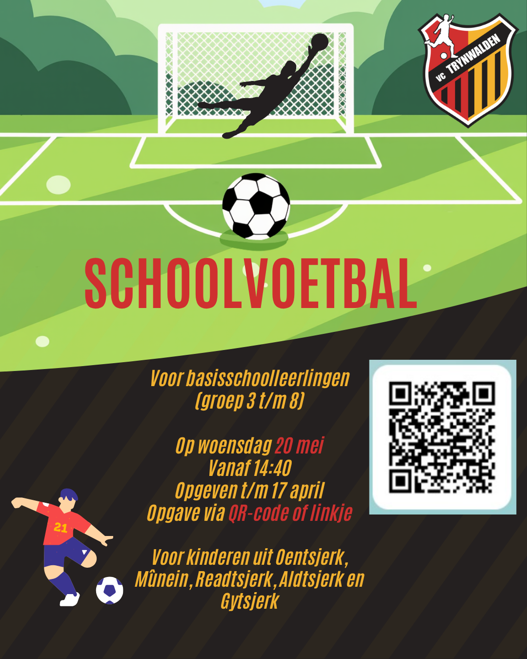 🏆 20 mei, Het schoolvoetbaltoernooi van VC Trynwalden komt eraan! ⚽🎉